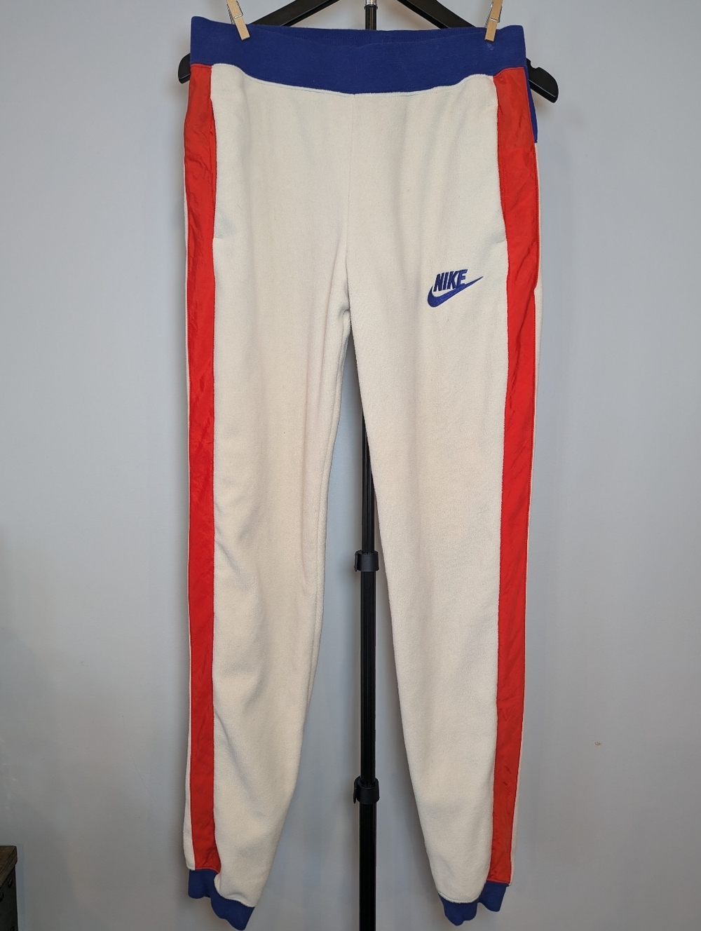 VTG Nike Women's S Polar Fleece Joggers Retro 80’s Red White Blue Tapered Leg